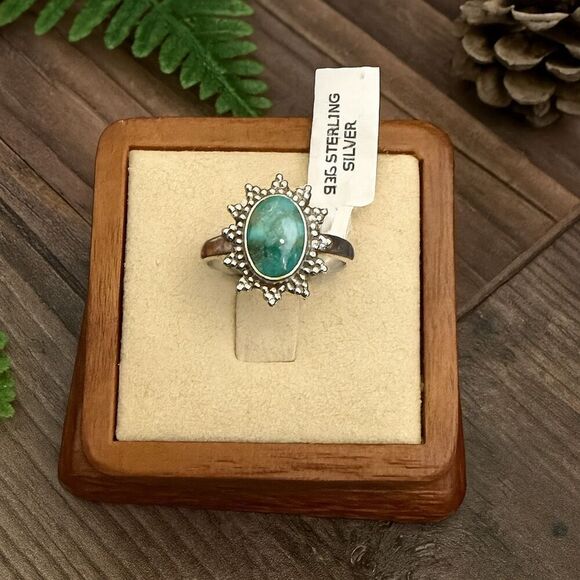 Southwestern Sunburst Ring – Sonoran Gold Turquoise & Sterling Silver Size 7 New